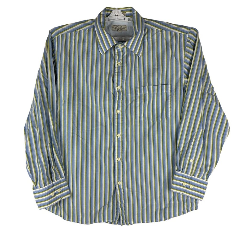 Eighty Eight Men's XL Button-Down Shirt Blue & Green Stripes 100% Cotton